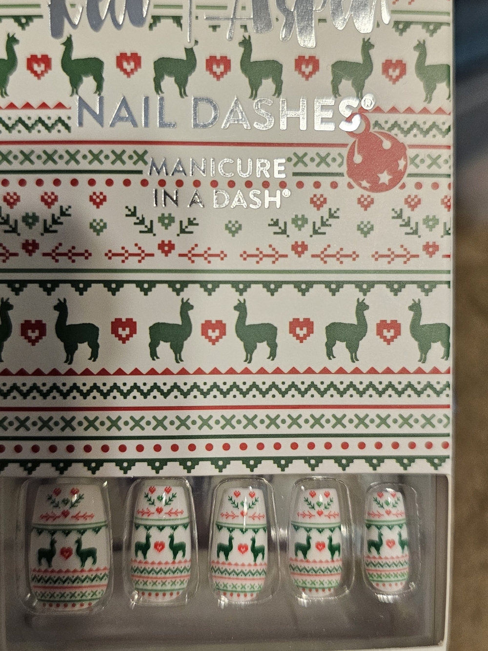 Nail Dashes Holiday Llama Press-On Nails - White, Green & Red